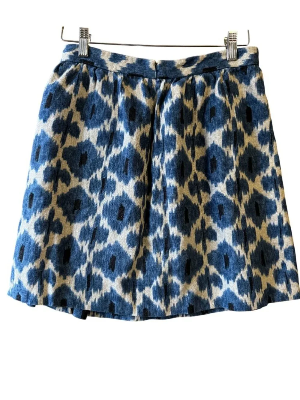 Michael Kors Blue & Ivory Ikat Print Skirt - 6 Linen Back Zipper Design